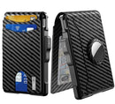 💼🔒 Cartera delgada de aluminio para hombre con bloqueo RFID – Tarjetero desplegable con clip para billetes y doble ventana para identificación